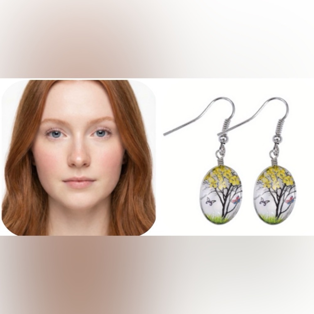 Yellow Floral Tree Drop Earrings - Women's Jewelry - Picture 9 of 10